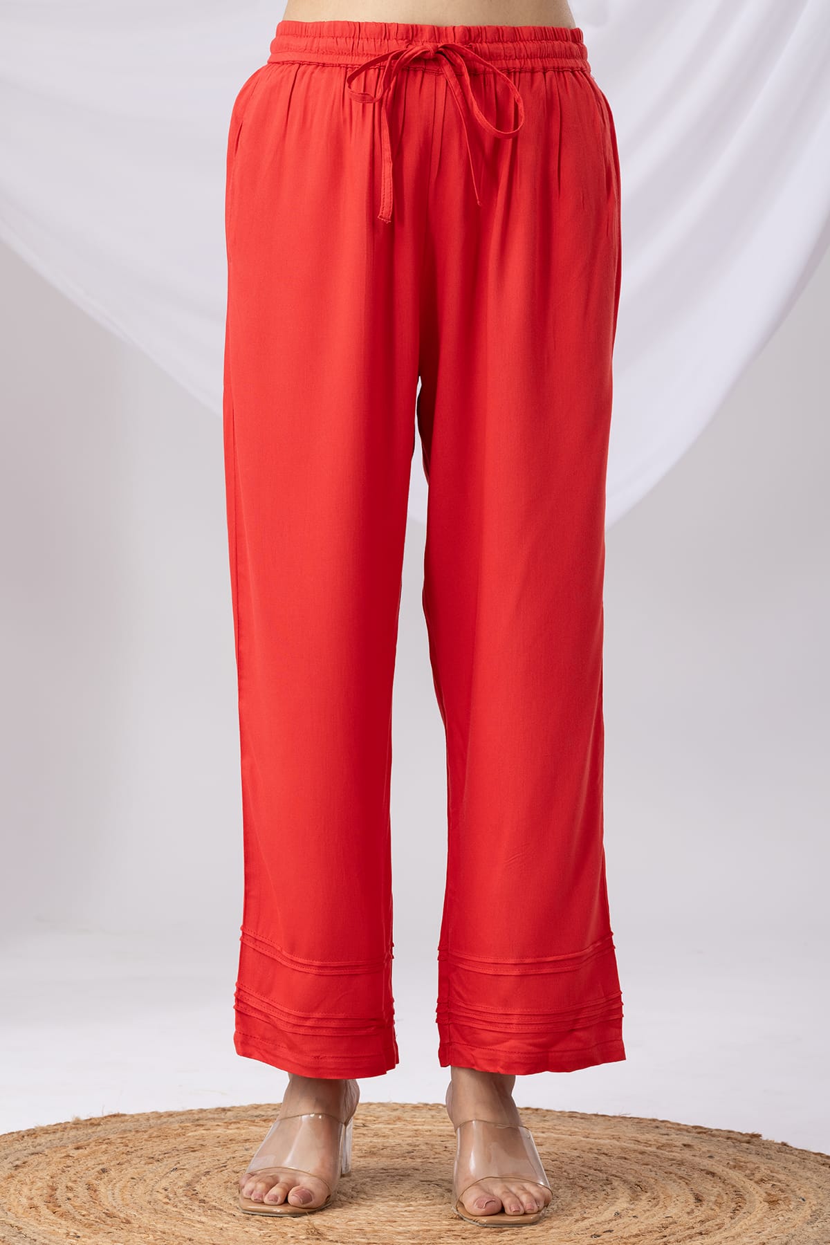 Solid Coral Palazzo Women Pants
