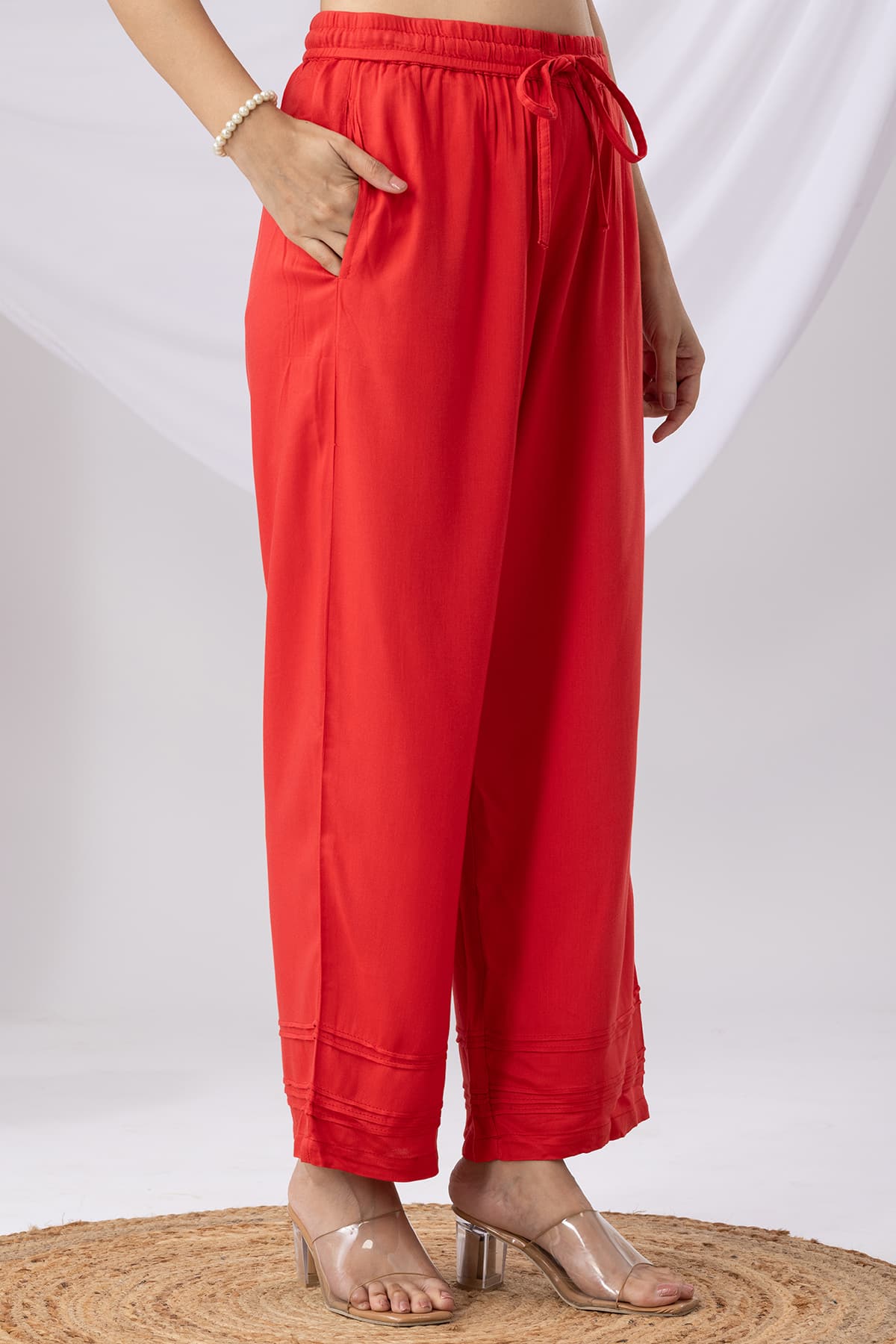 Solid Coral Palazzo Women Pants