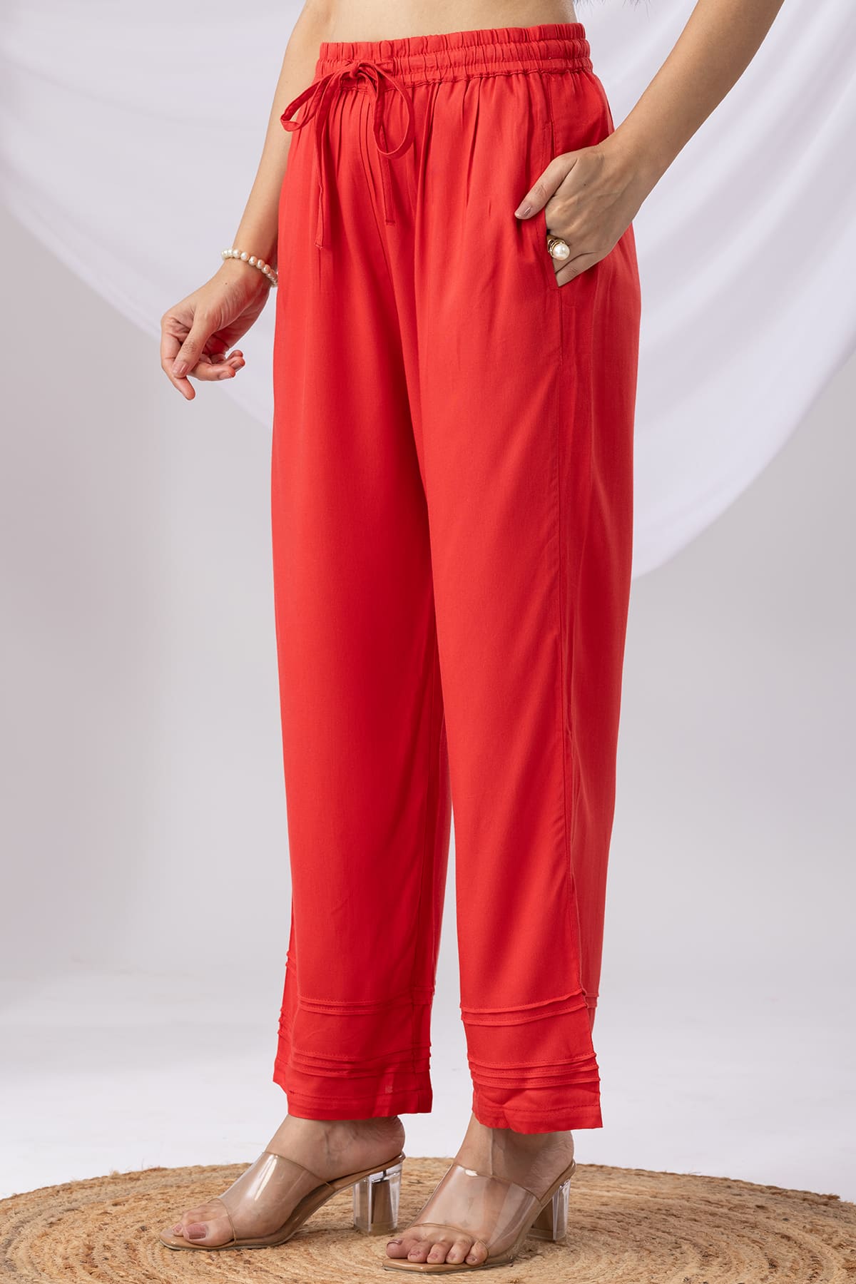 Solid Coral Palazzo Women Pants