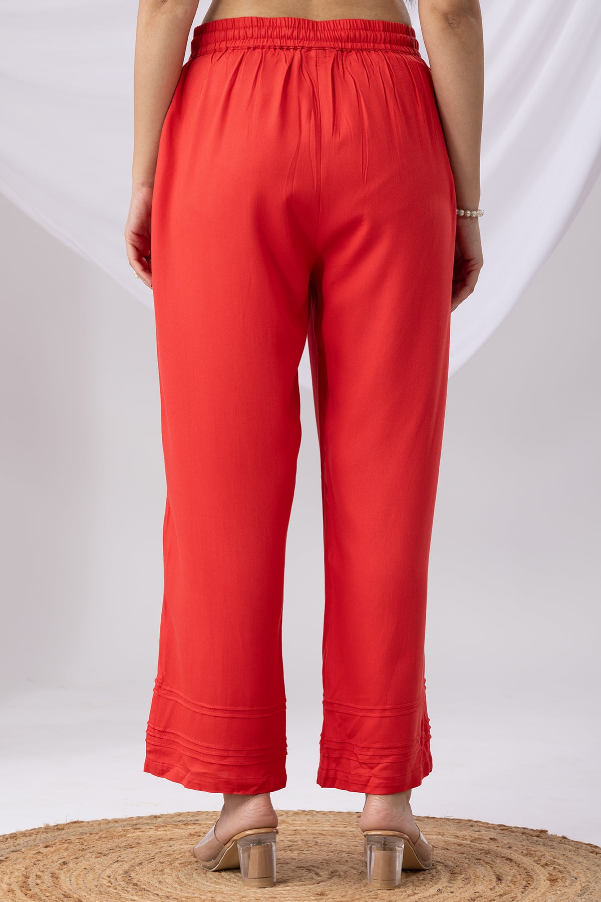 Solid Coral Palazzo Women Pants