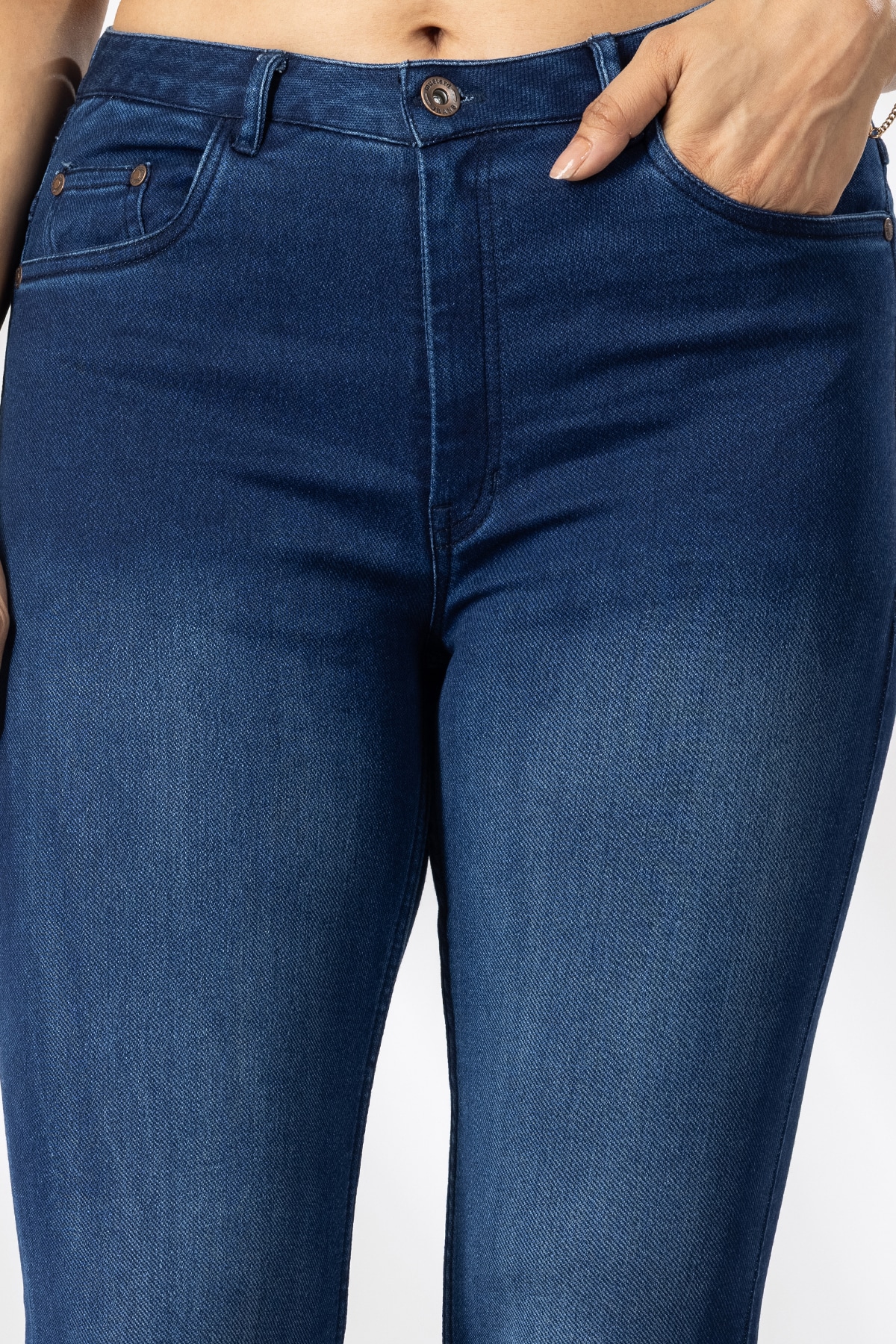 Solid Blue Jeans Bell Bottom Women's