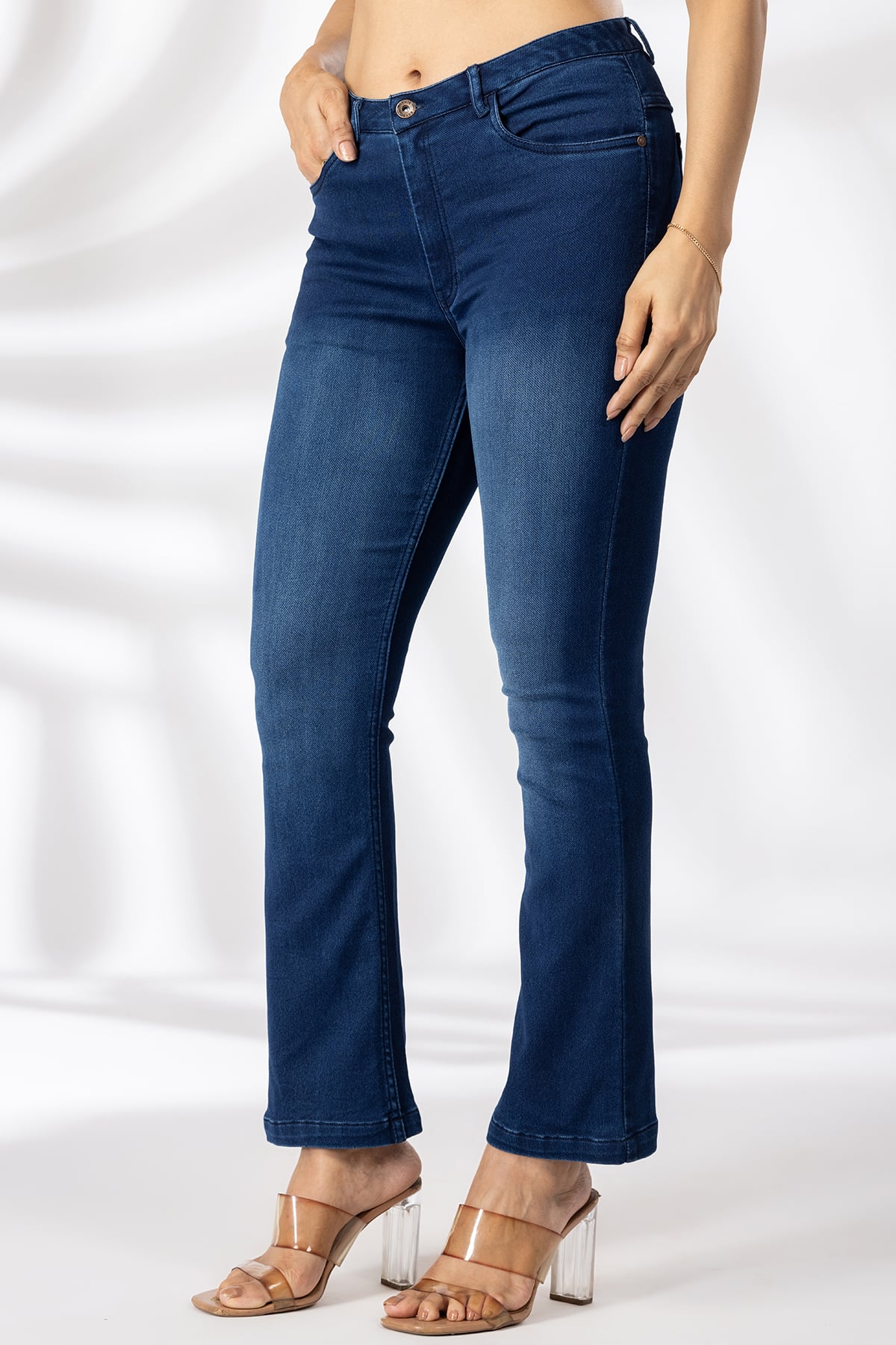 Solid Blue Jeans Bell Bottom Women's