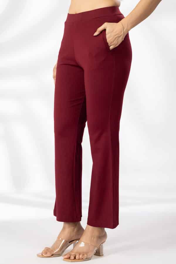 Solid Maroon Flared Pants For Women