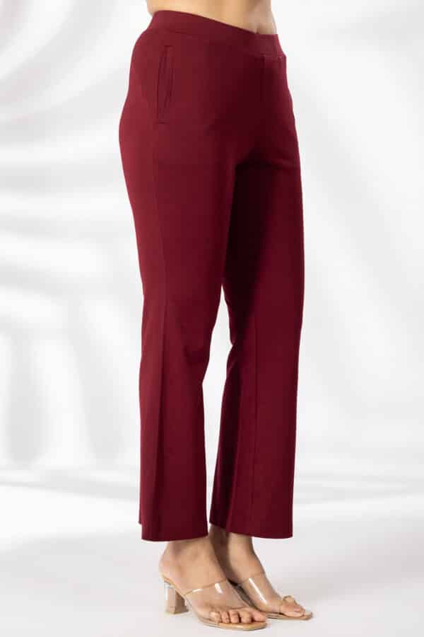 Solid Maroon Flared Pants For Women