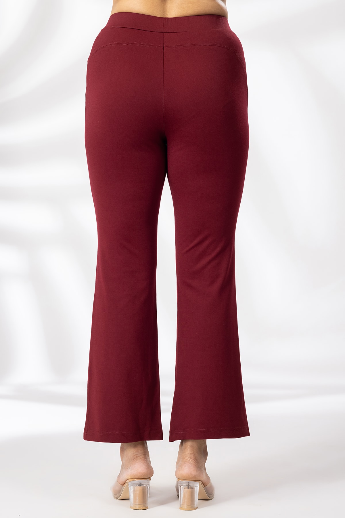 Solid Maroon Flared Pants For Women