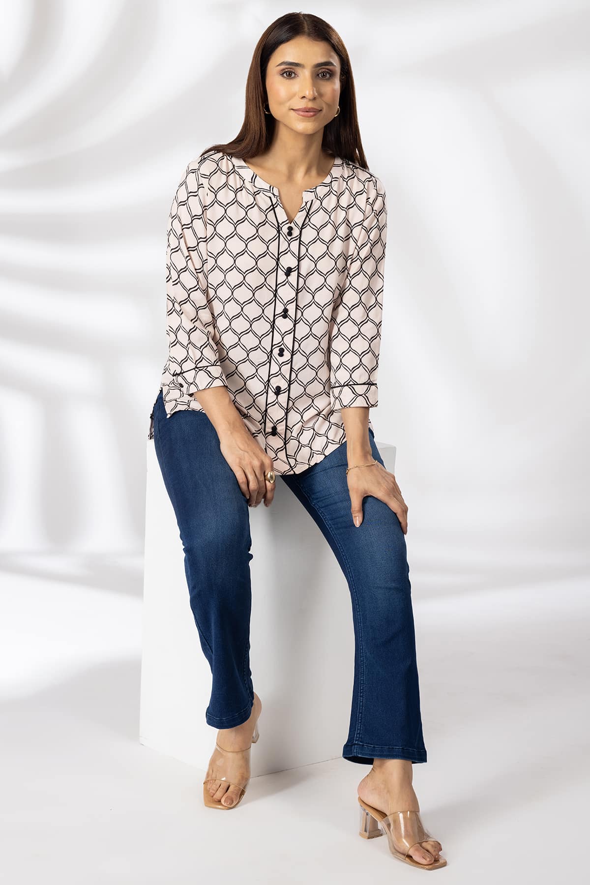 Printed Peach Top For Ladies