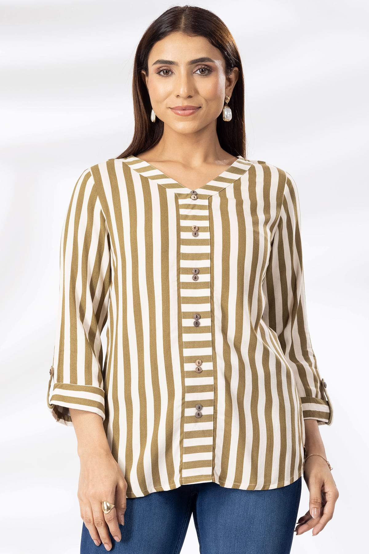 Striped V Neck Tops For Women
