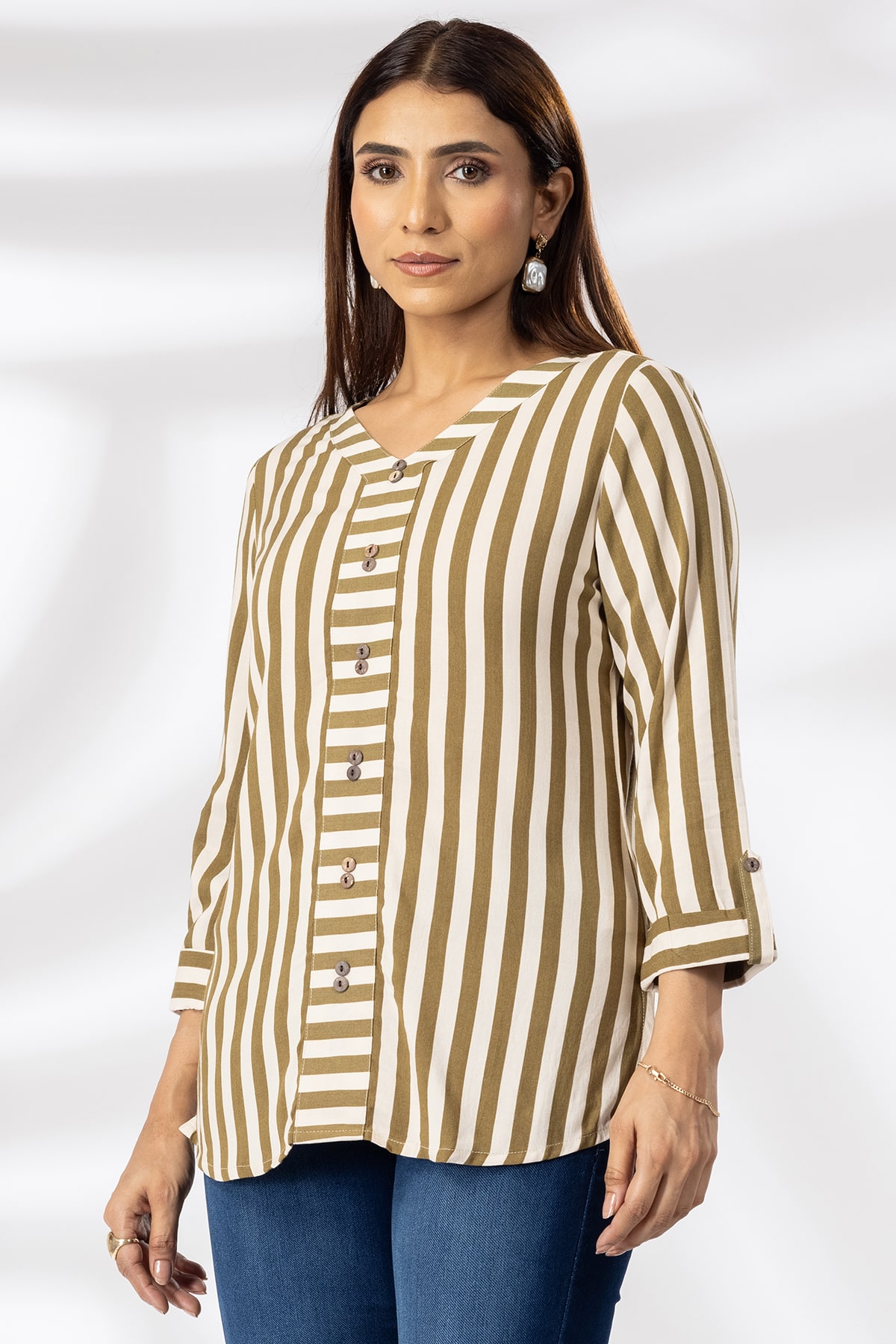 Striped V Neck Tops For Women