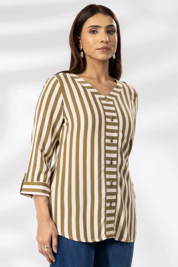Striped V Neck Tops For Women