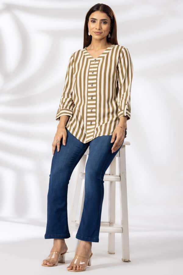 Striped V Neck Tops For Women