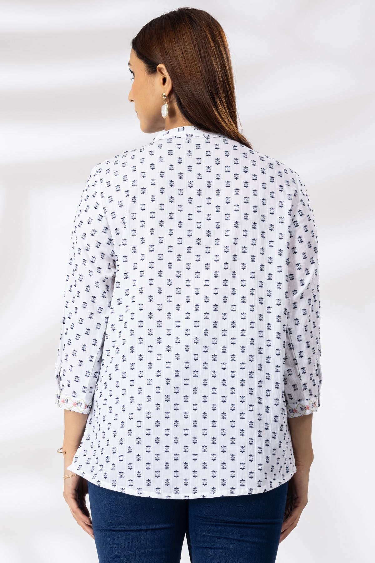 White Embroidered Cotton Shirt Ladies