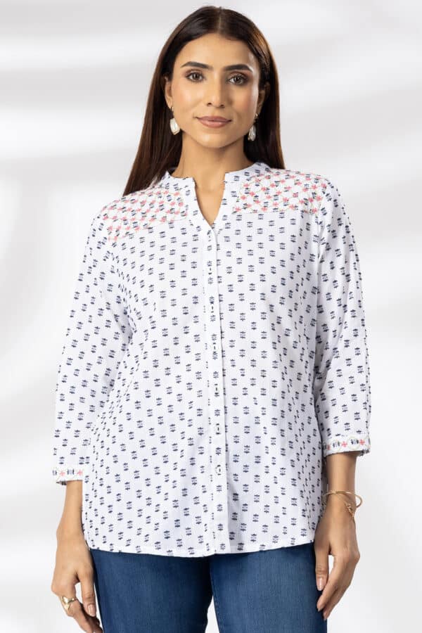 White Embroidered Cotton Shirt Ladies