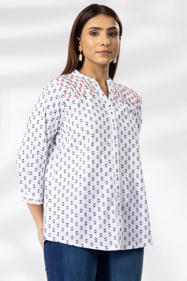 White Embroidered Cotton Shirt Ladies
