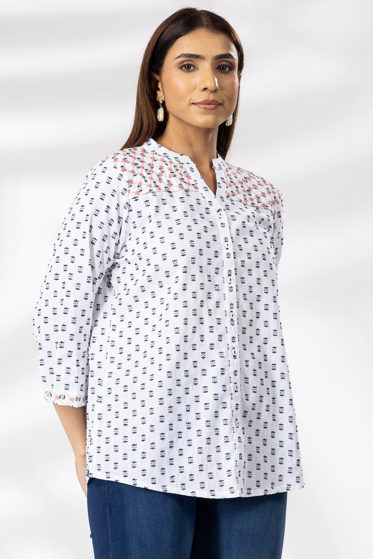 White Embroidered Cotton Shirt Ladies