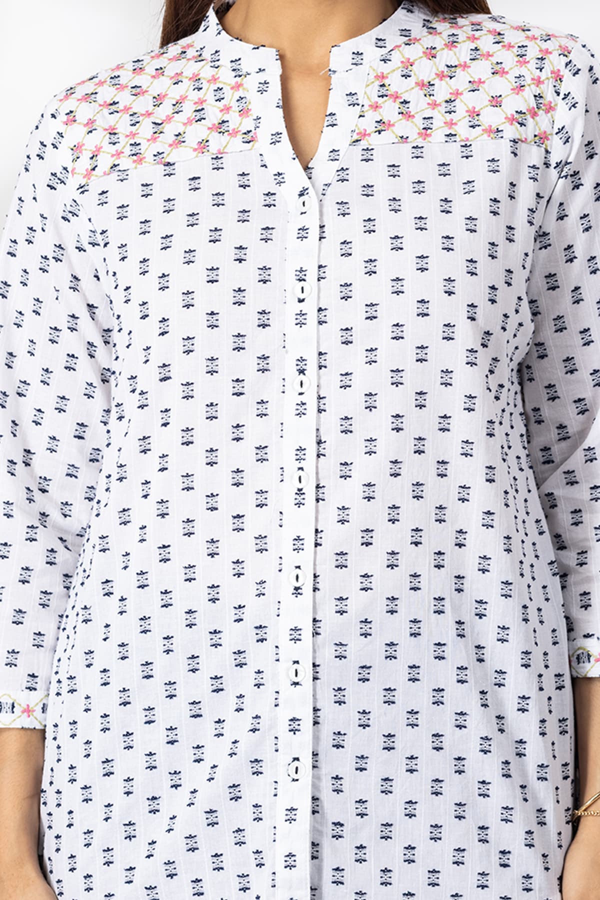 White Embroidered Cotton Shirt Ladies