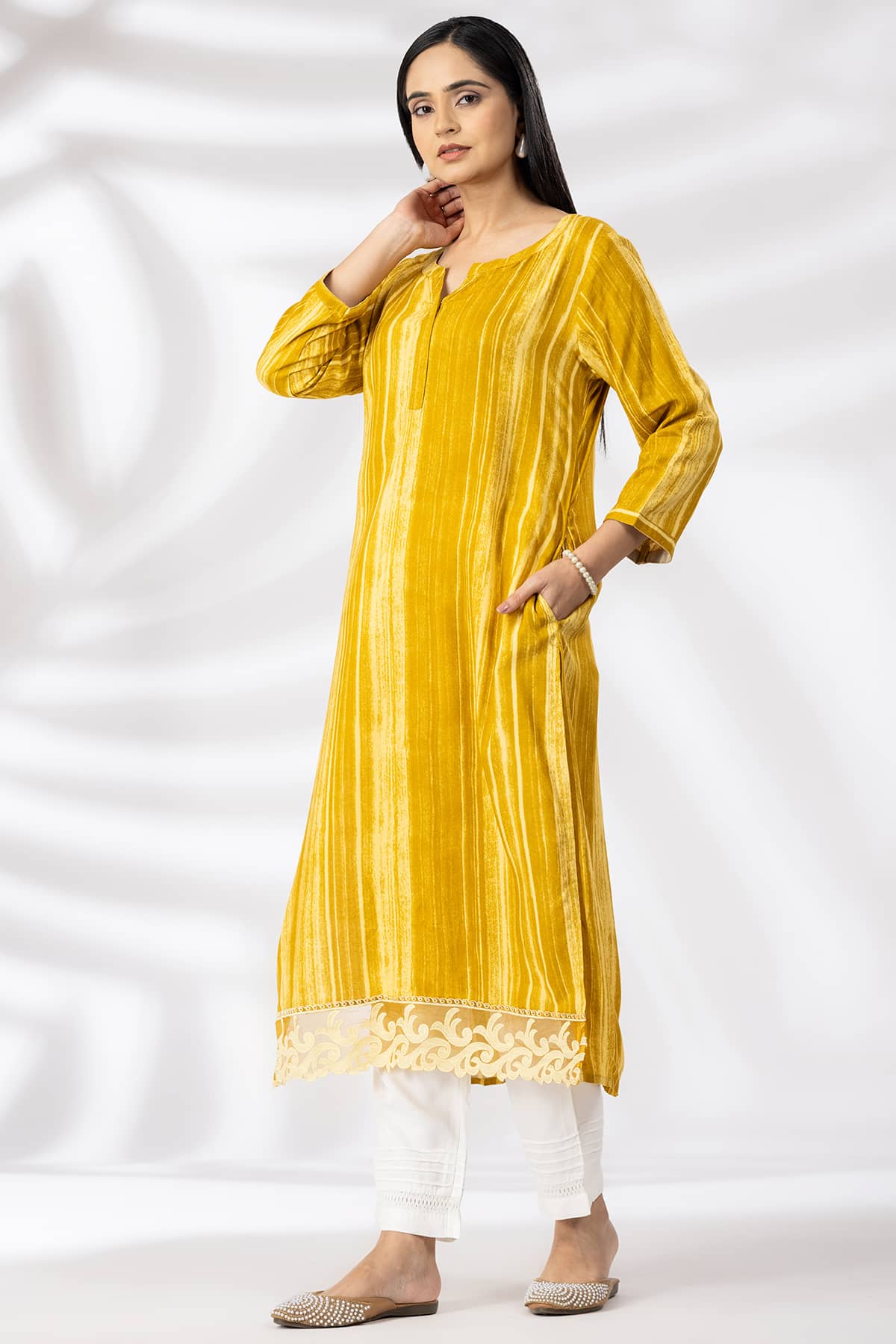 Printed Mustard Yellow Kurta For Woman