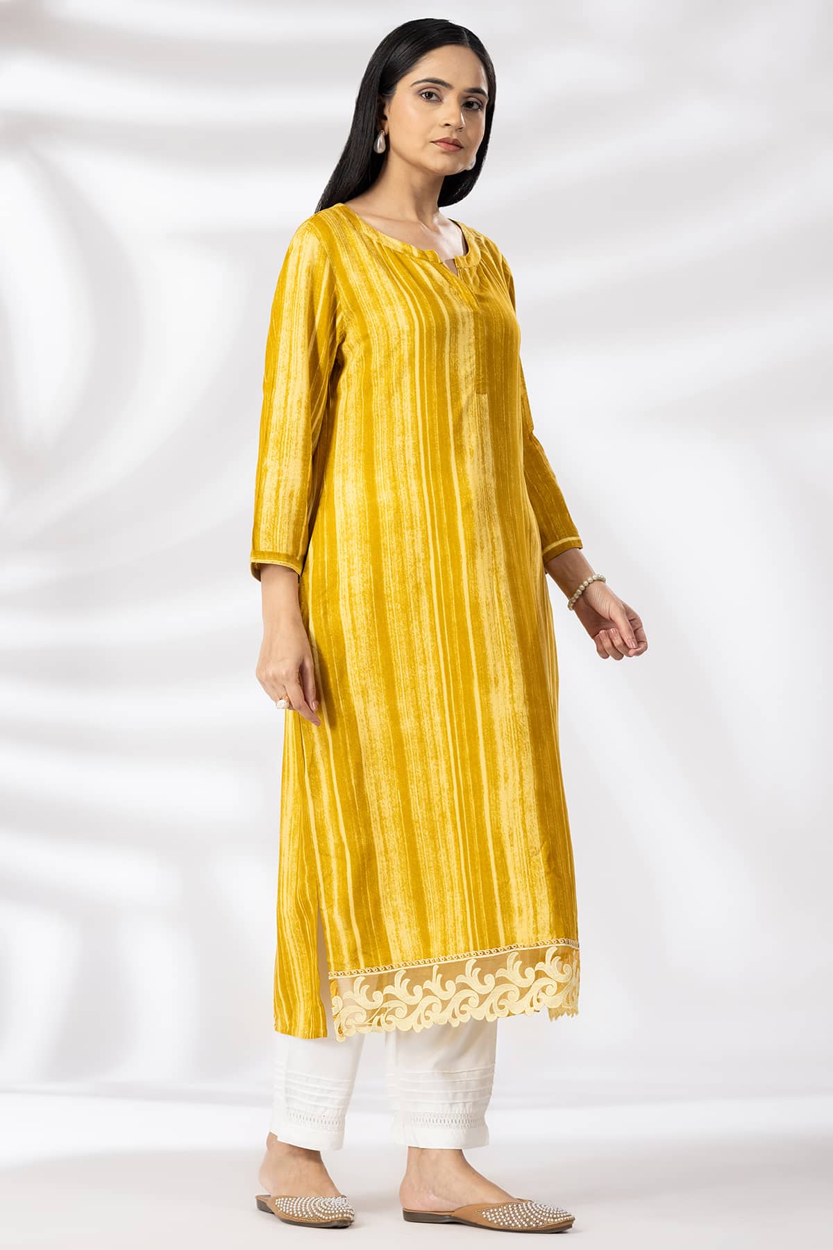 Printed Mustard Yellow Kurta For Woman