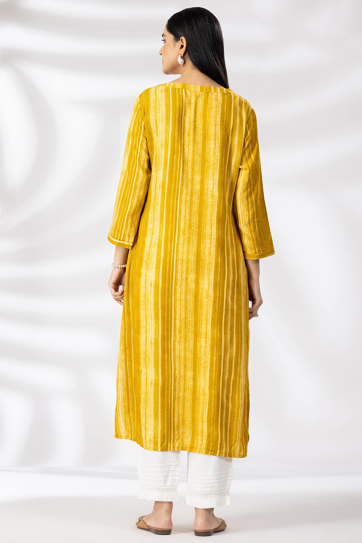 Printed Mustard Yellow Kurta For Woman