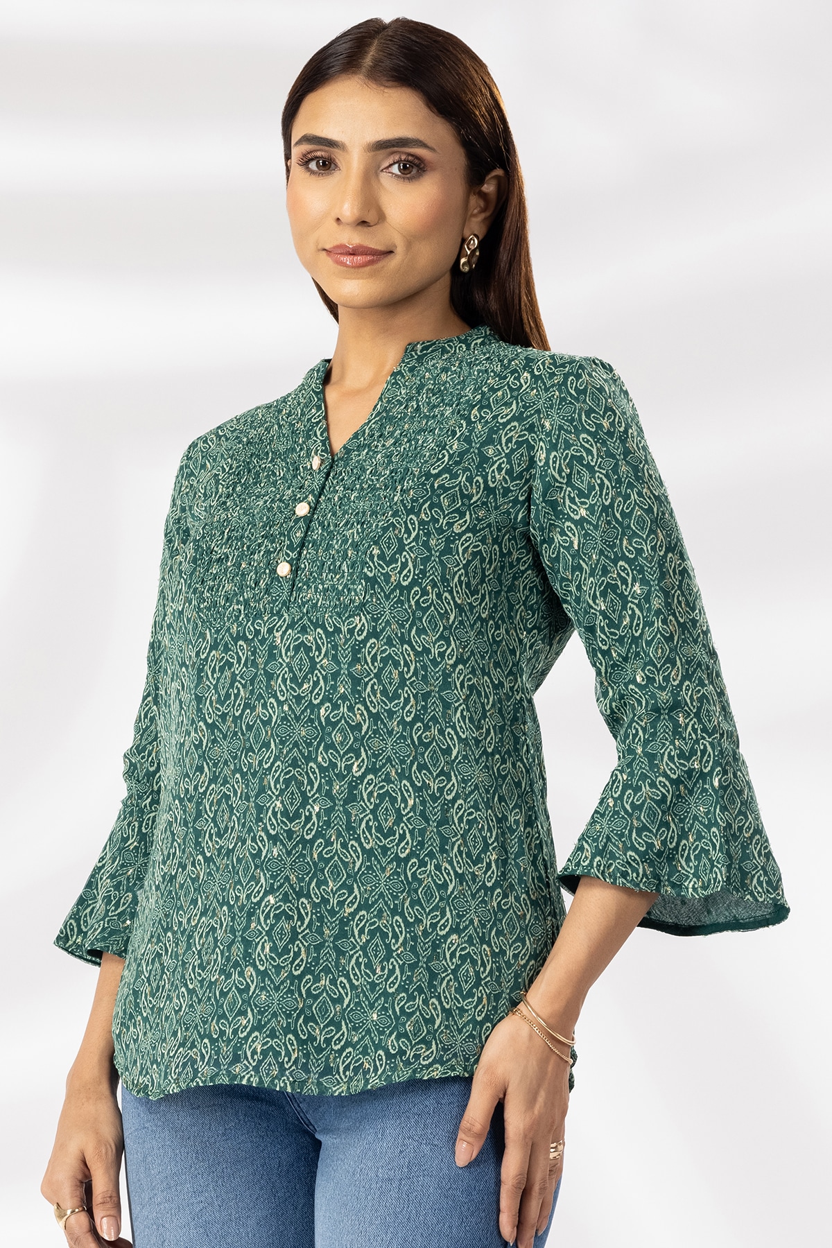 Green Printed Casual Top Women