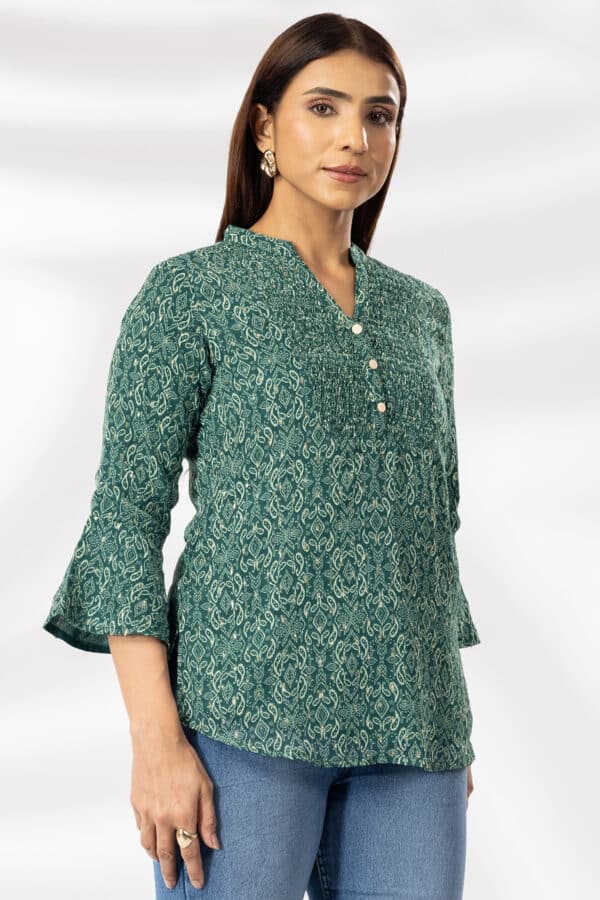 Green Printed Casual Top Women