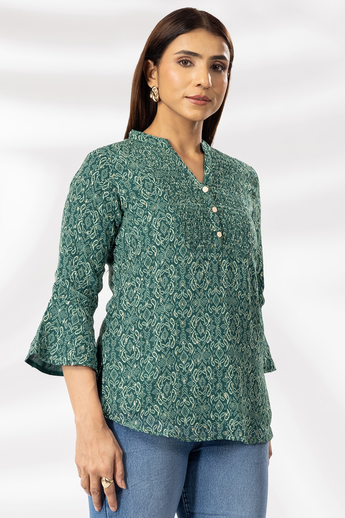 Green Printed Casual Top Women