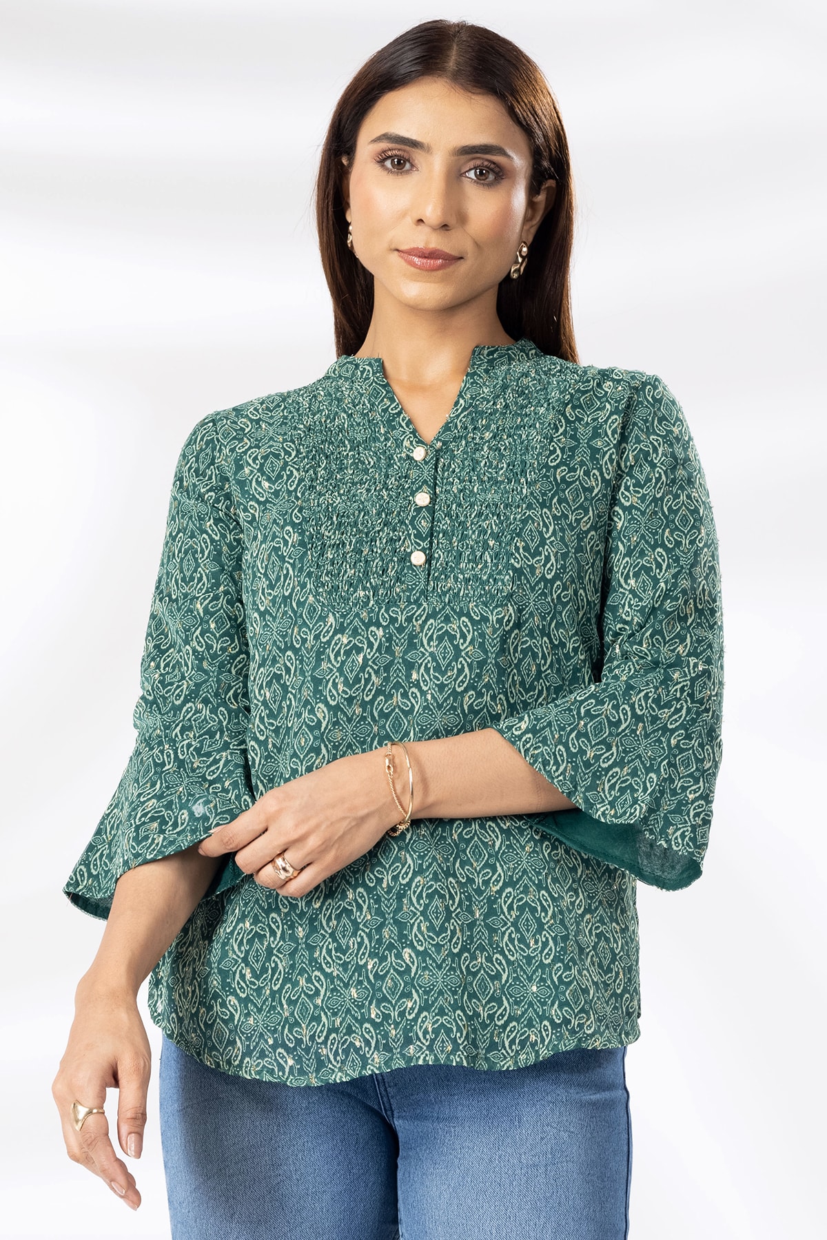 Green Printed Casual Top Women
