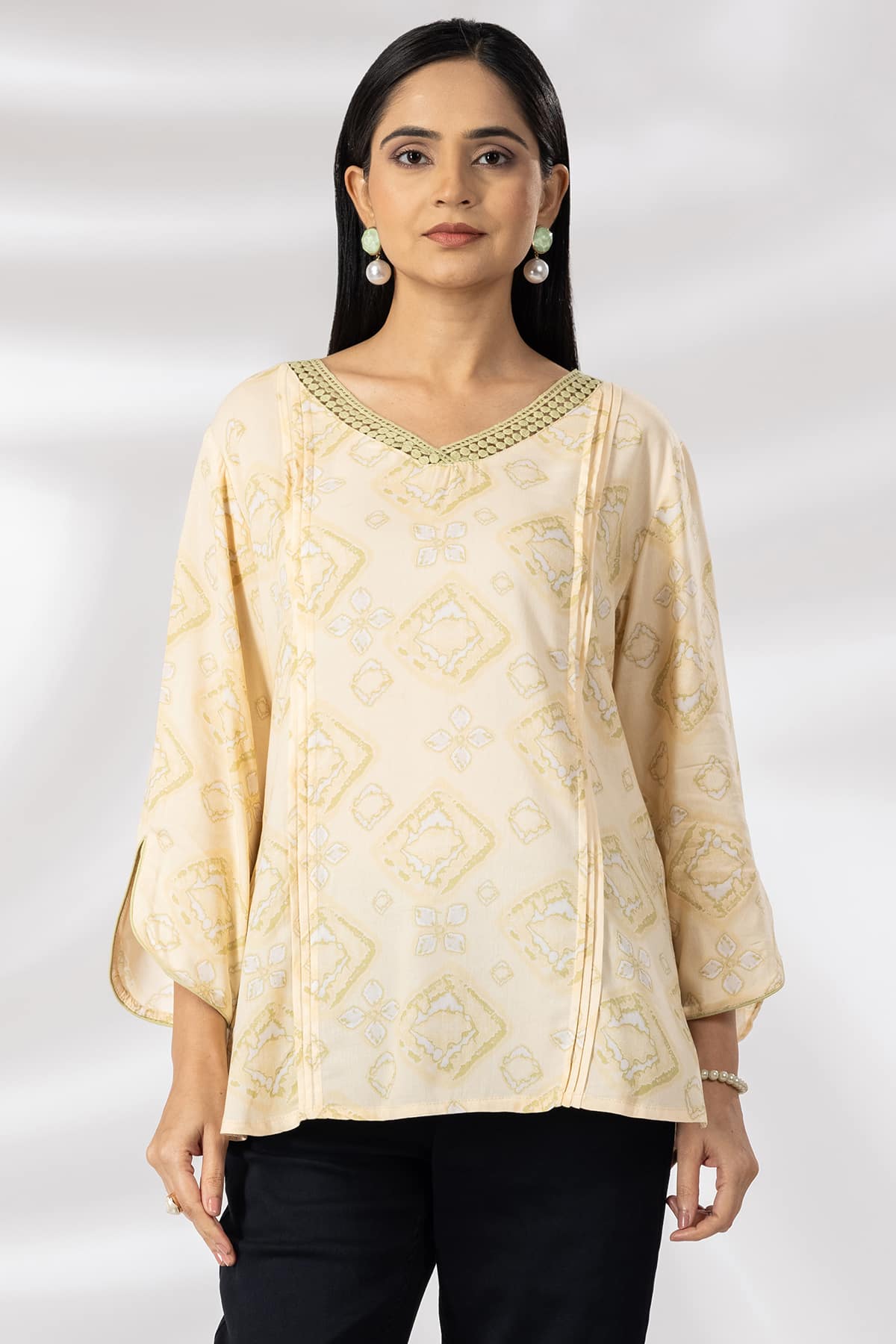 Beige Printed Casual Top Women