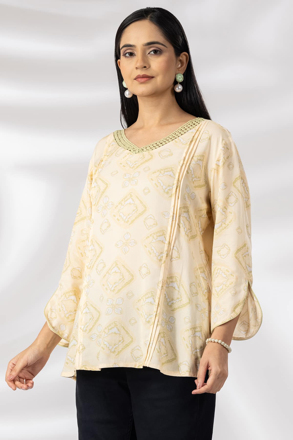 Beige Printed Casual Top Women