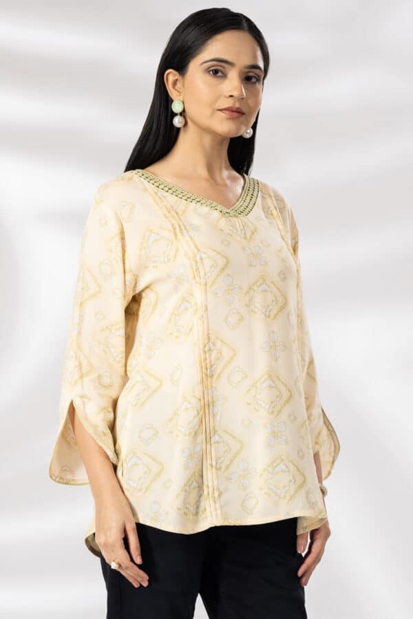 Beige Printed Casual Top Women