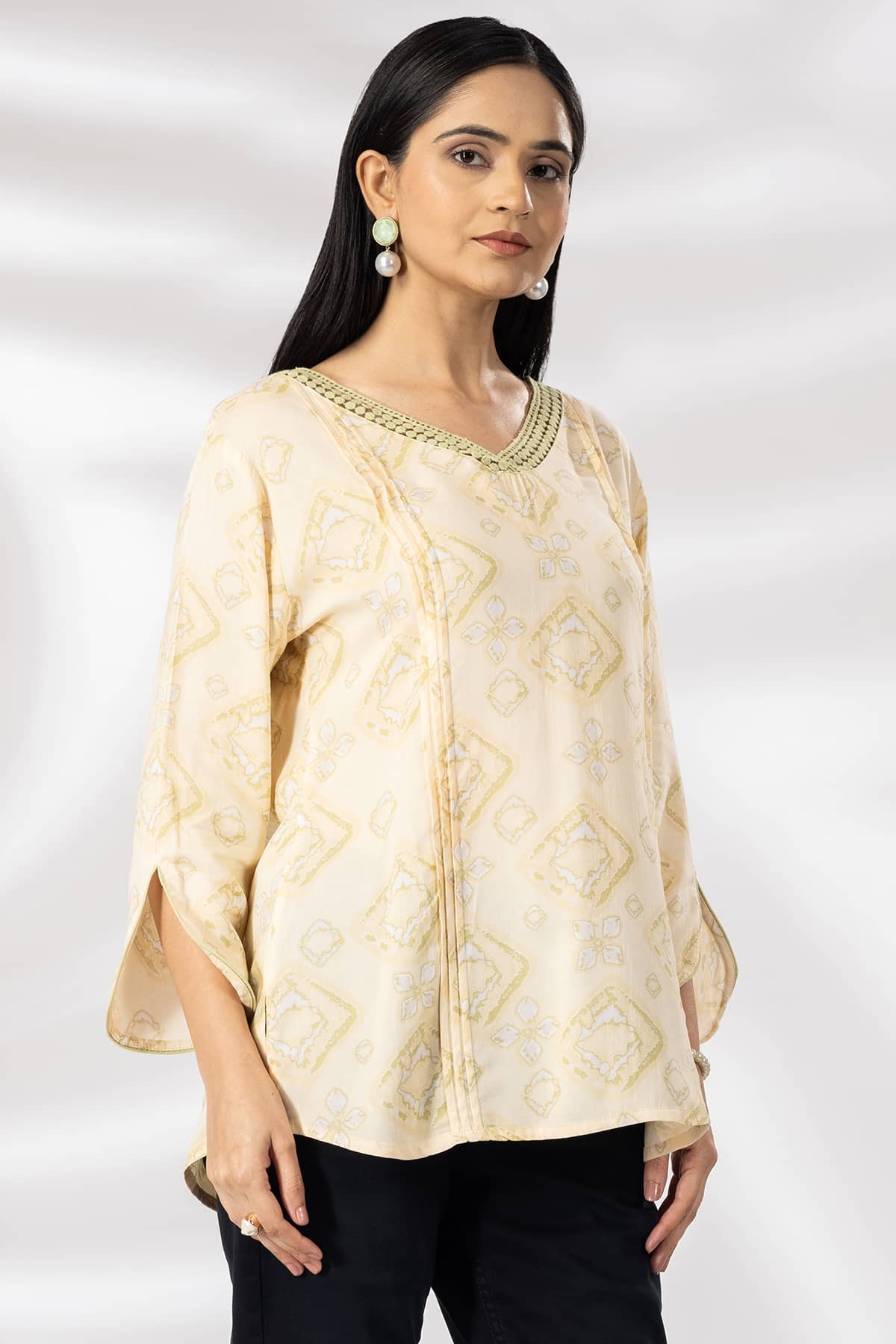 Beige Printed Casual Top Women