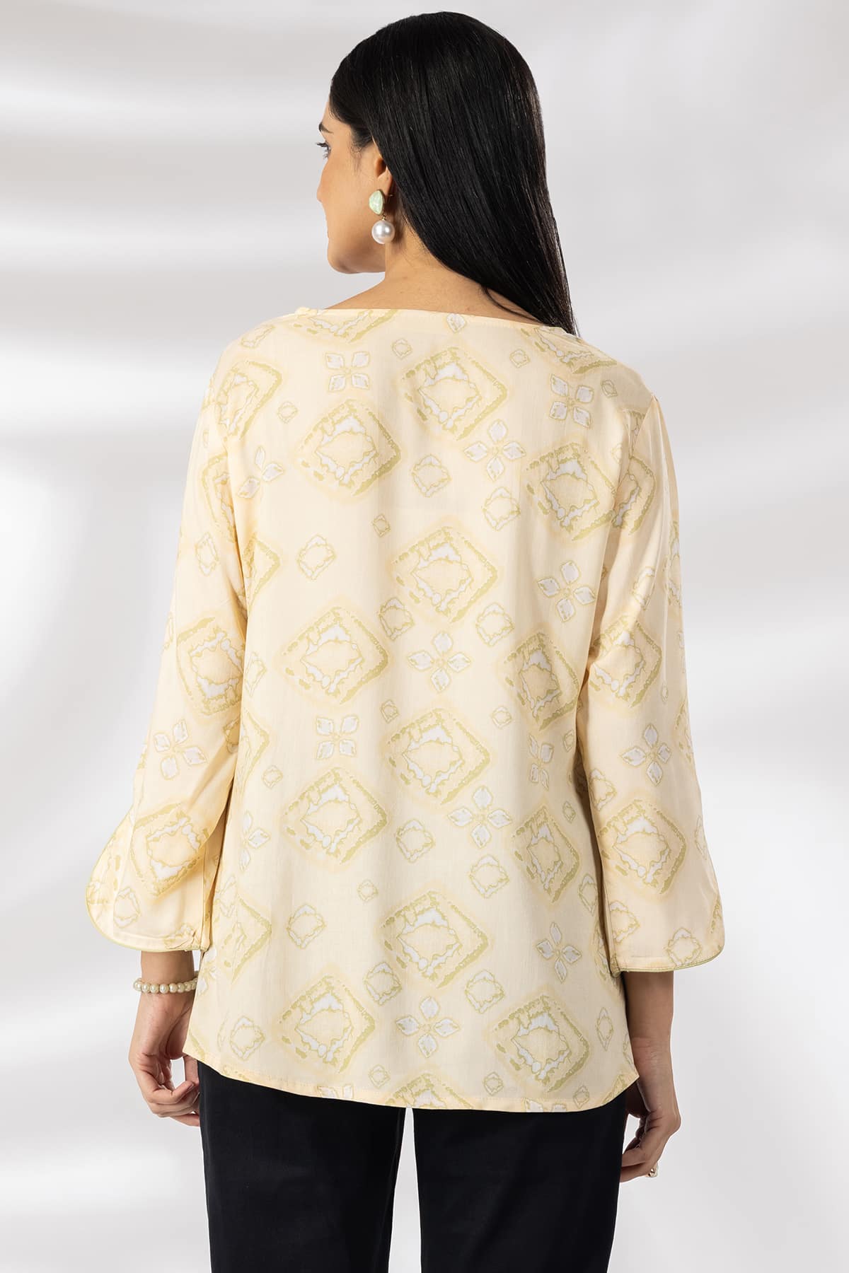 Beige Printed Casual Top Women