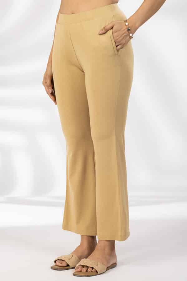 Solid Flared Beige Pants Women
