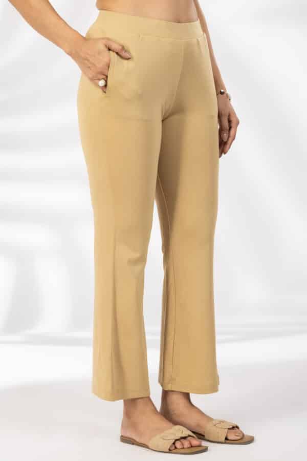Solid Flared Beige Pants Women