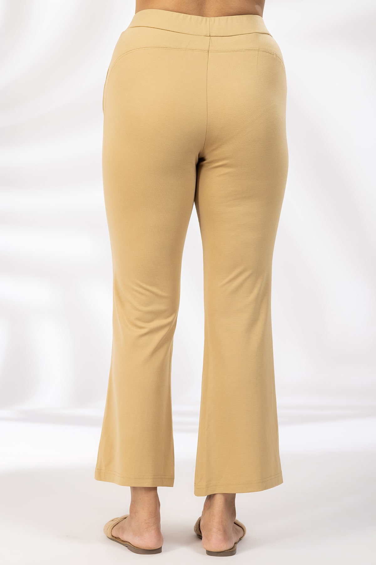 Solid Flared Beige Pants Women