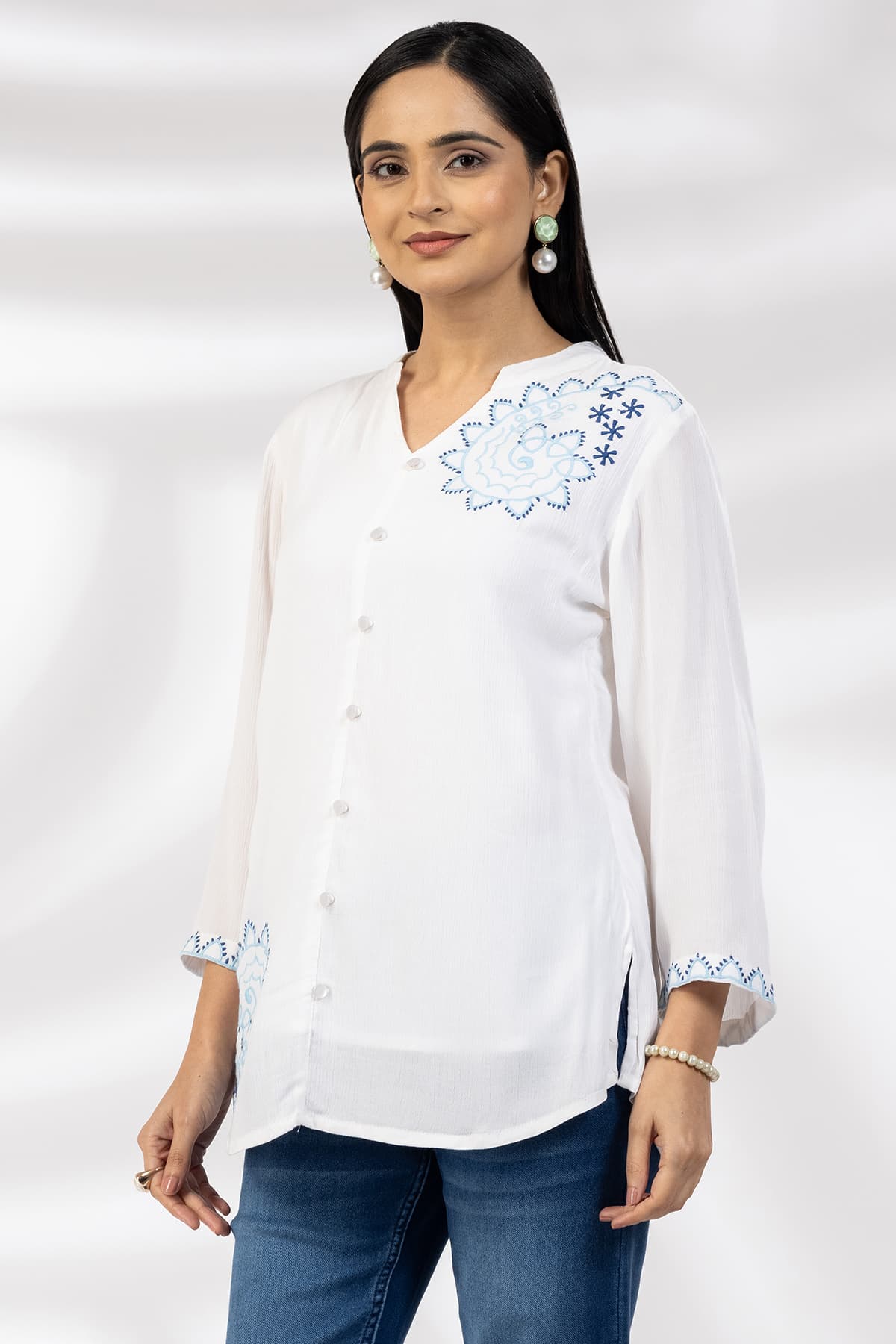 Embroidered White Top Ladies