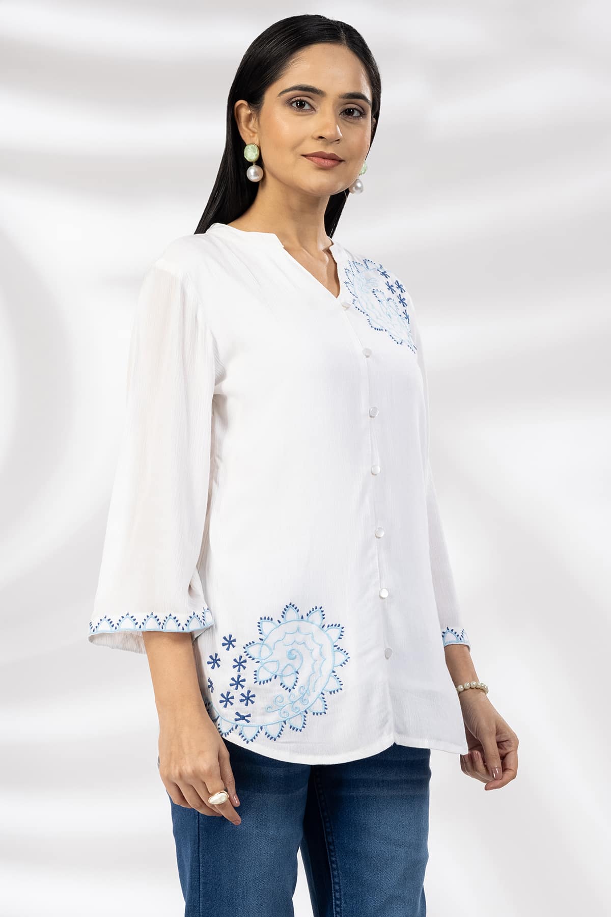 Embroidered White Top Ladies
