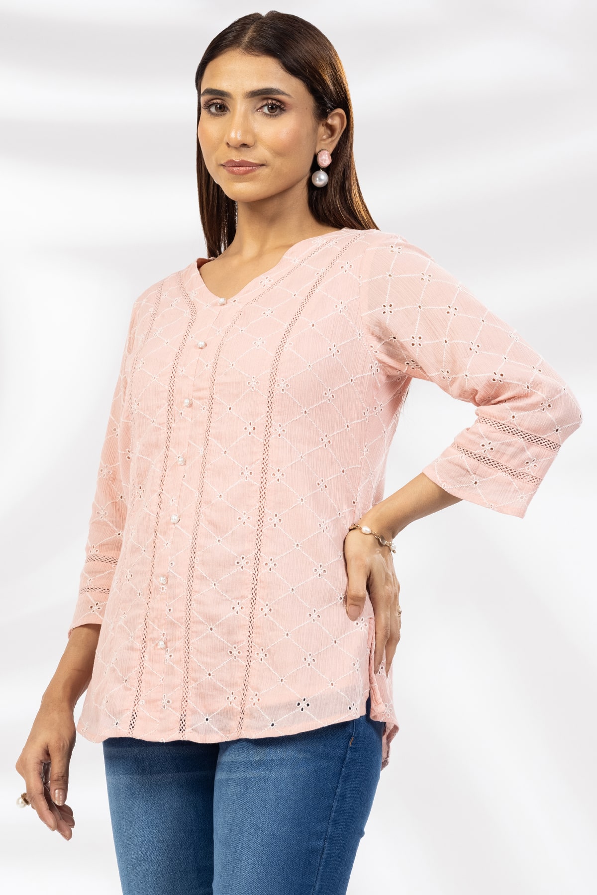 Pink Schiffli Top Ladies