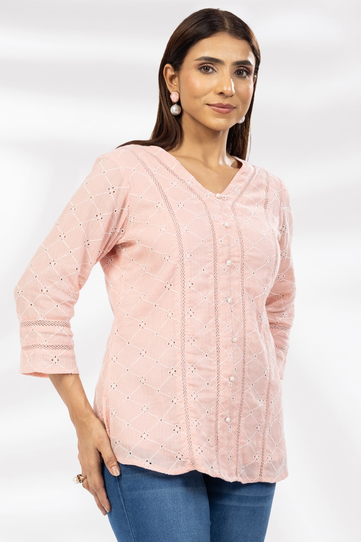 Pink Schiffli Top Ladies