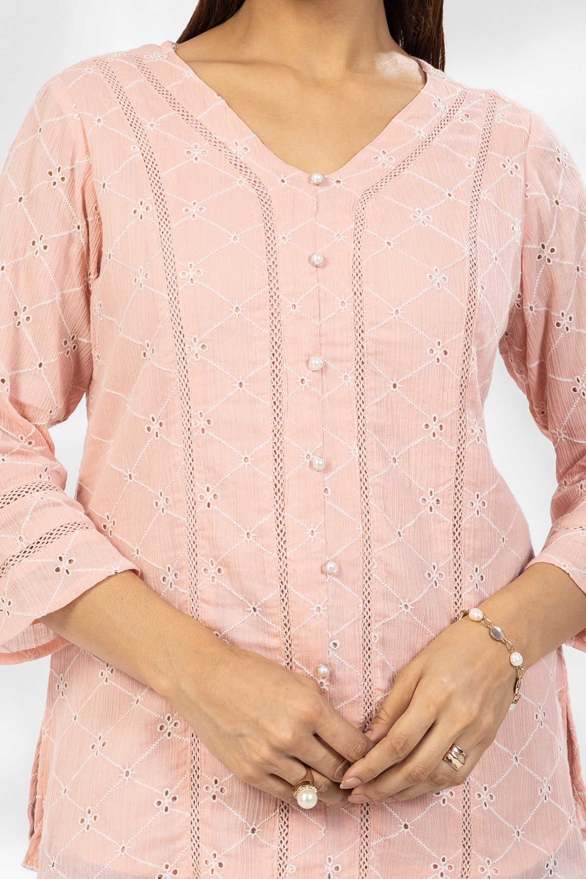 Pink Schiffli Top Ladies