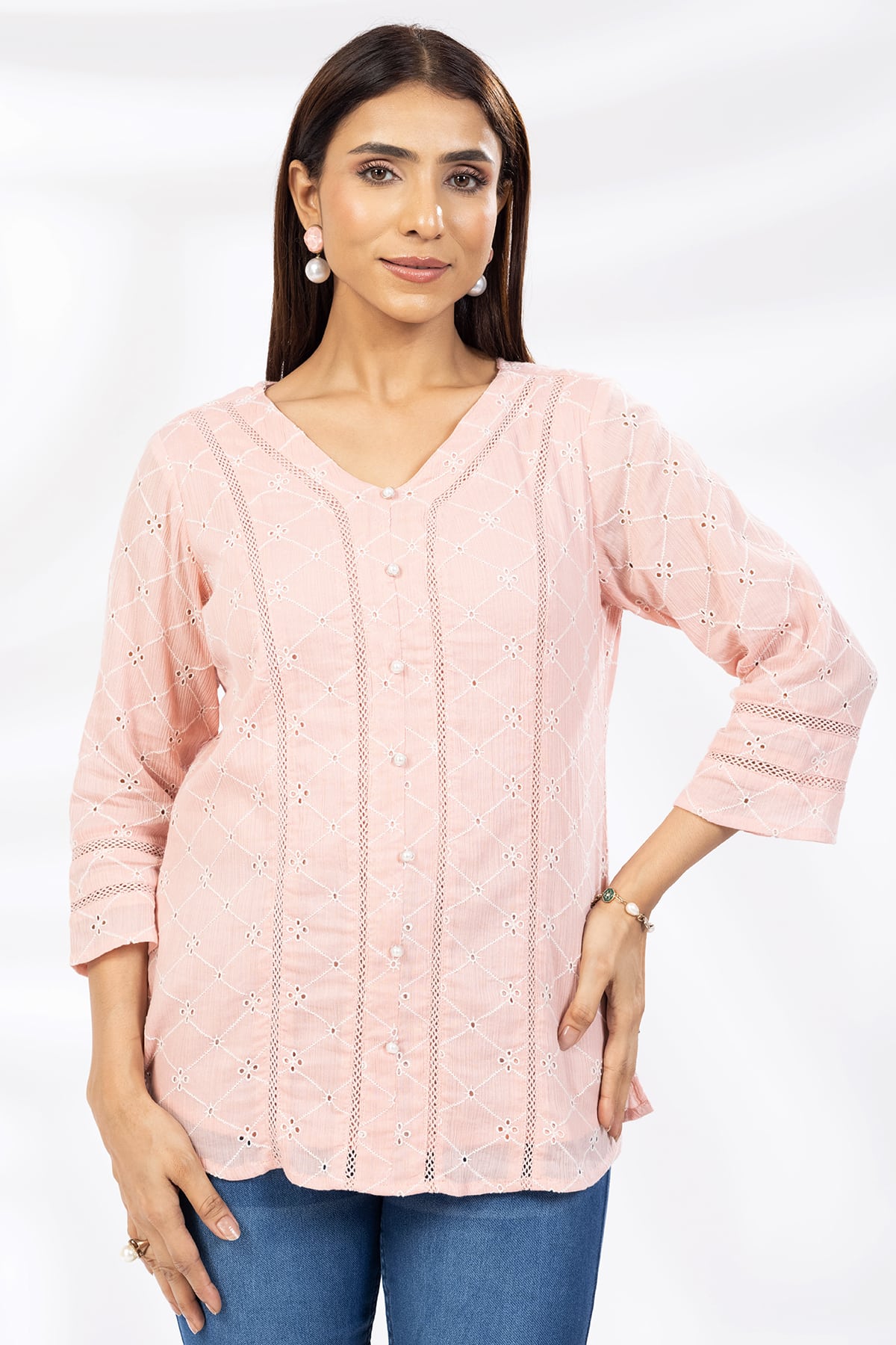 Pink Schiffli Top Ladies