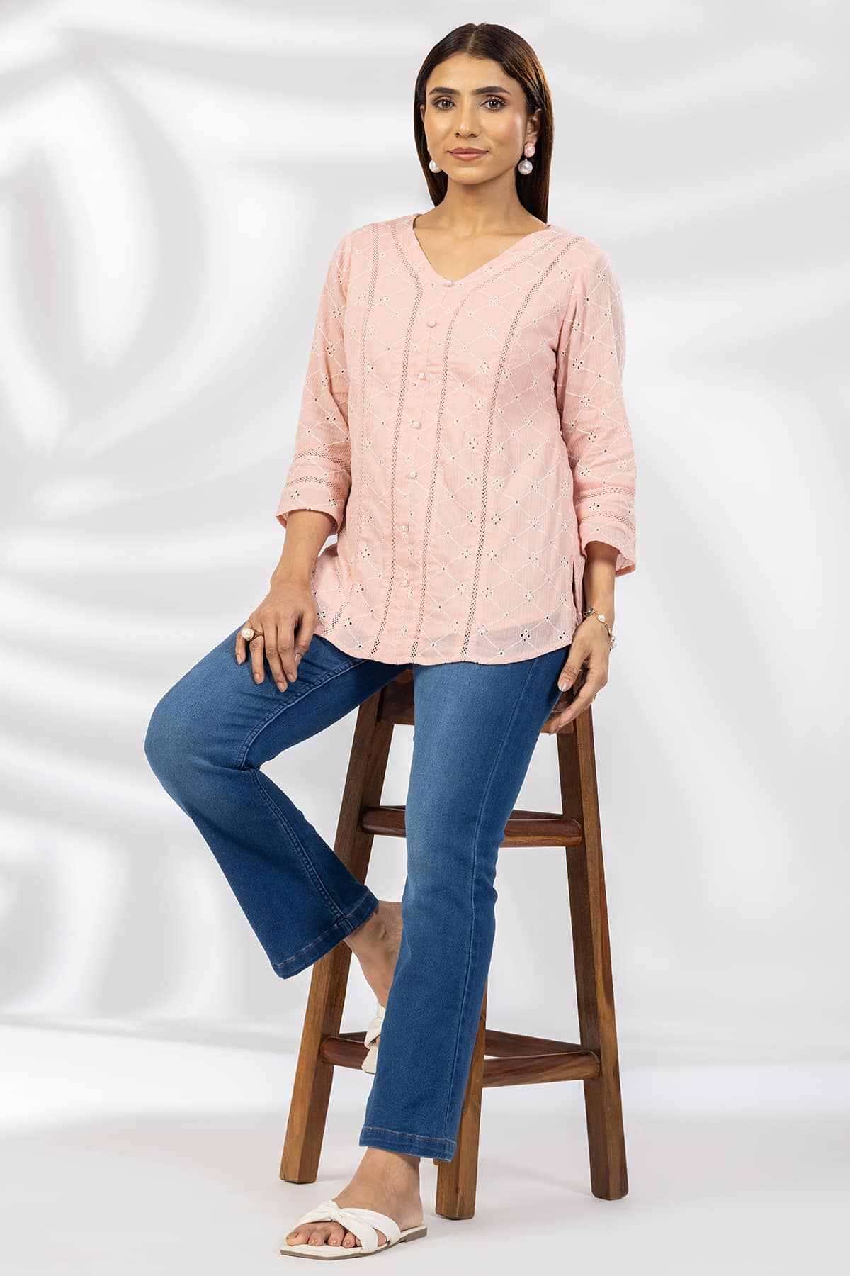 Pink Schiffli Top Ladies