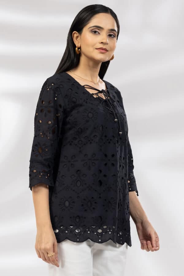 Schiffli Black Top For Women