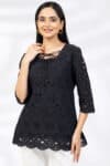 Schiffli Black Top For Women