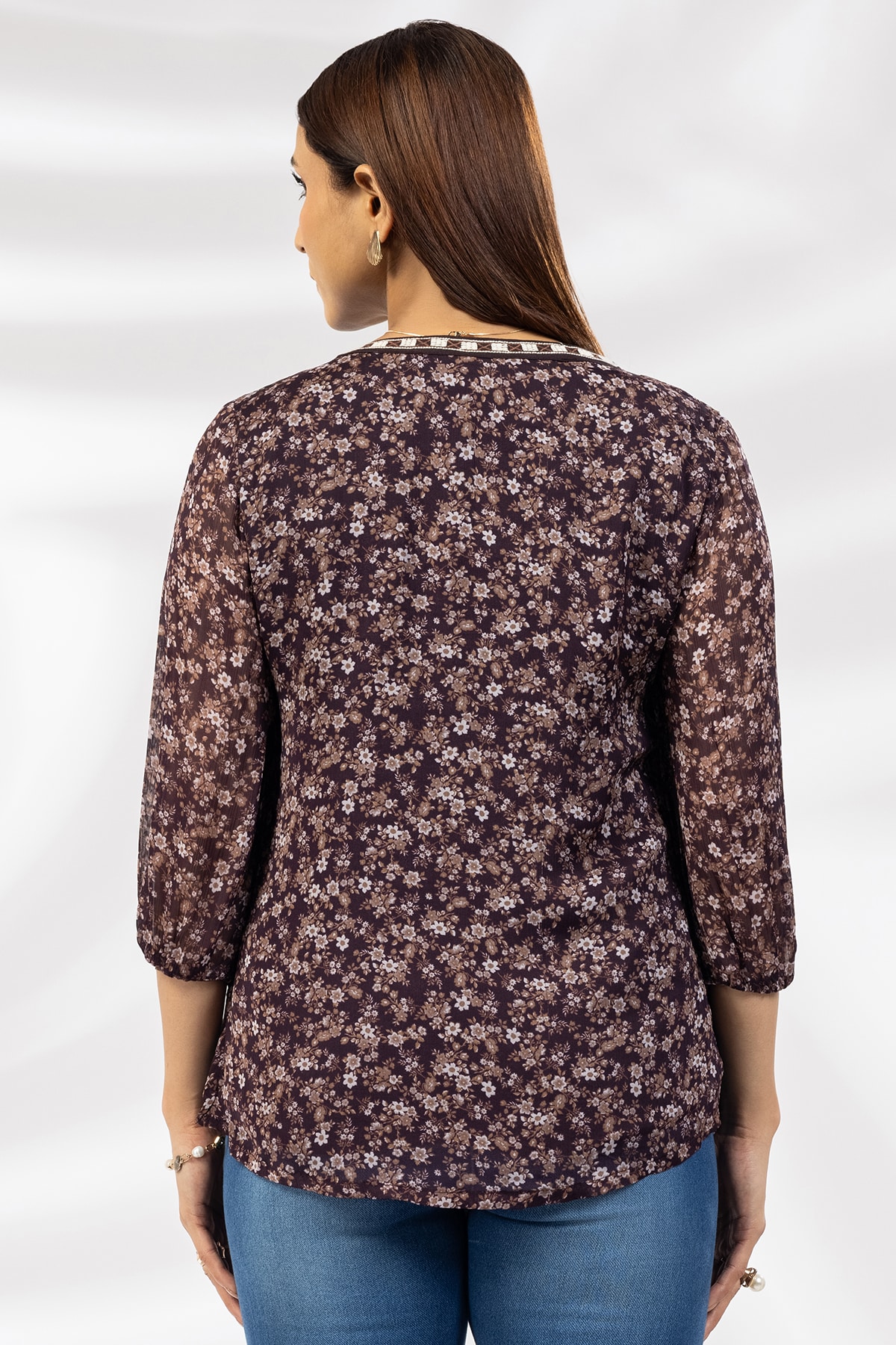 Embroidered Brown Top Women