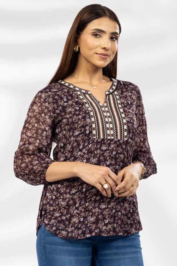 Embroidered Brown Top Women