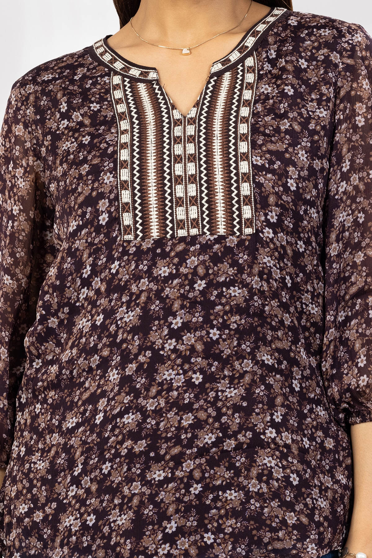 Embroidered Brown Top Women