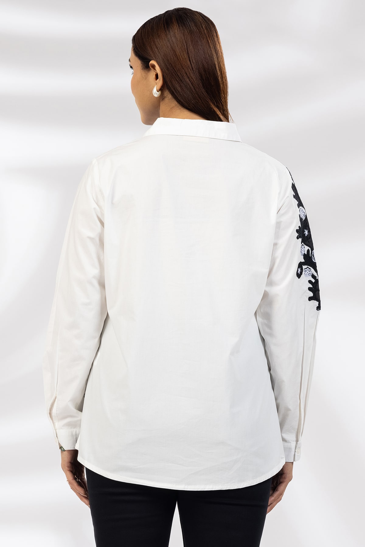 White Embroidered Cotton Shirt Ladies