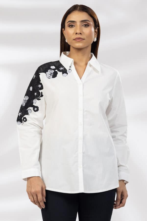 White Embroidered Cotton Shirt Ladies