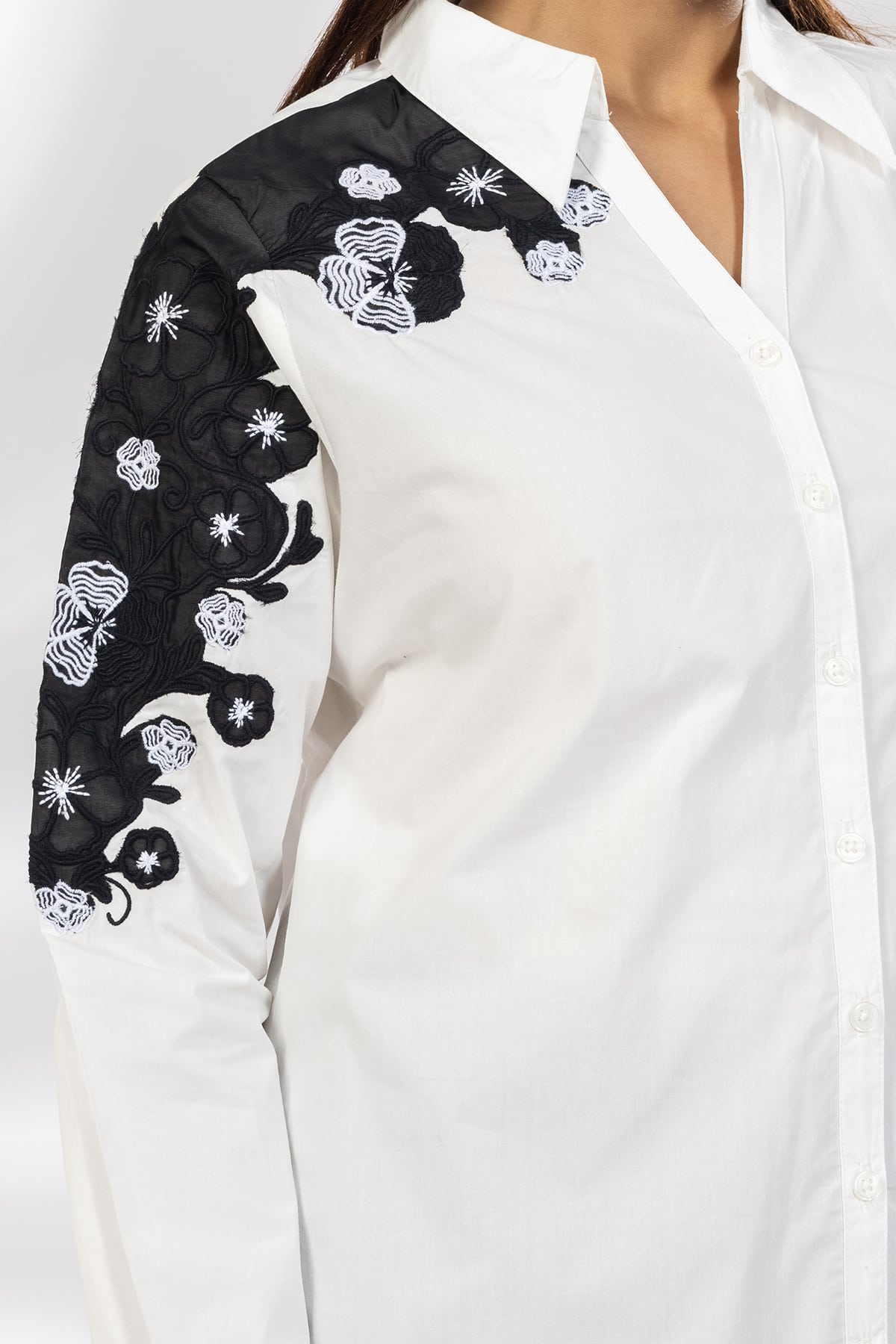 White Embroidered Cotton Shirt Ladies
