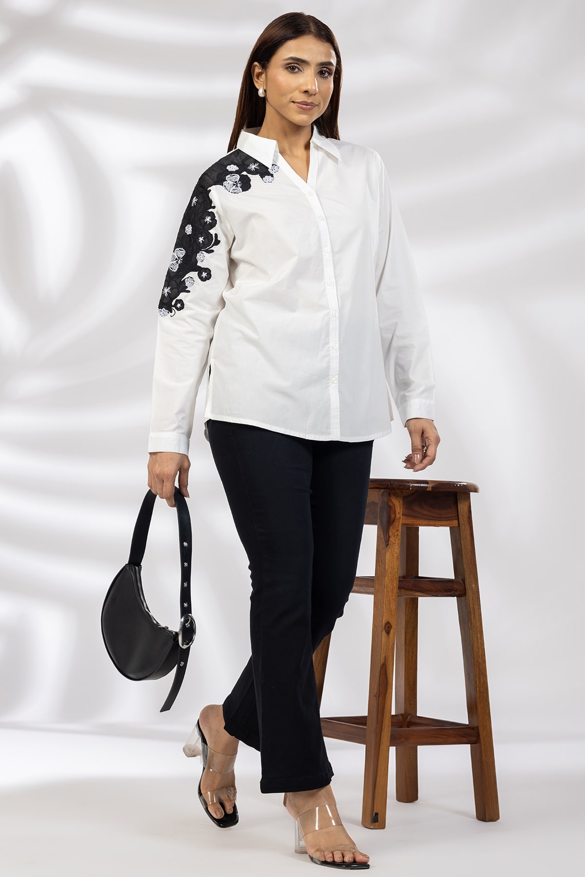 White Embroidered Cotton Shirt Ladies